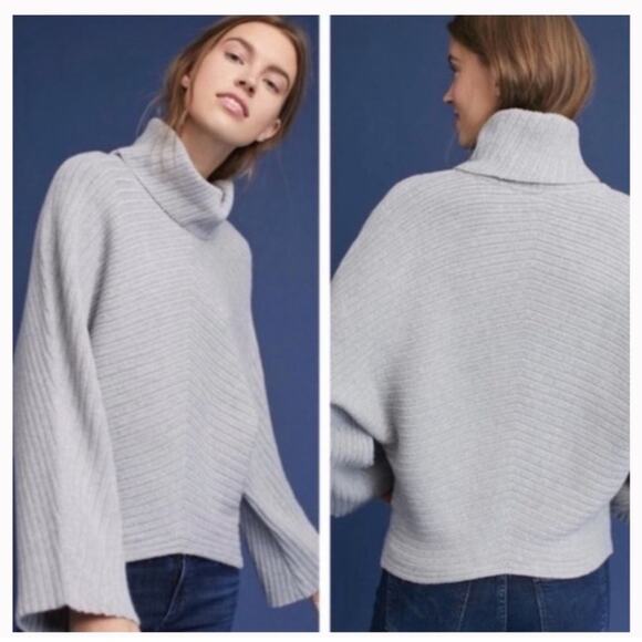 anthropologie Moth tisbury ribbed grey cowl neck turtleneck sweater size xs - Picture 1 of 6